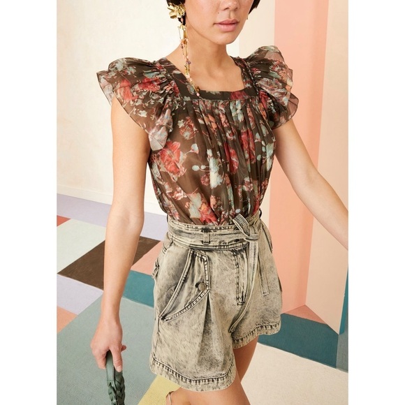 Ulla Johnson Silk-Blend Ruffle Floral Kiki Short-Sleeve Top - Picture 5 of 7